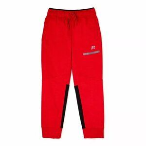Russell Dri-Power Boys L 10/12 Sweatpants Tech Fleece Jogger Pockets RED/BLACK